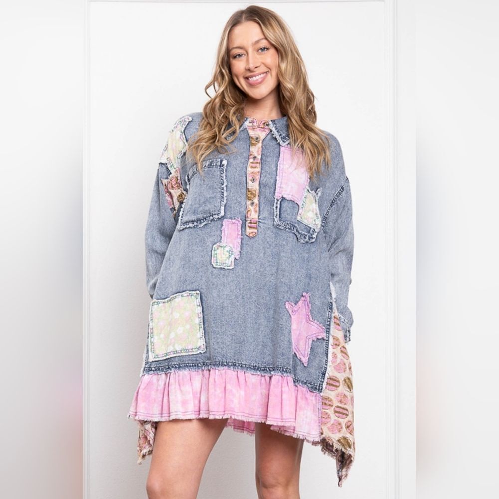 Patchwork Denim Ruffle Dress/Top